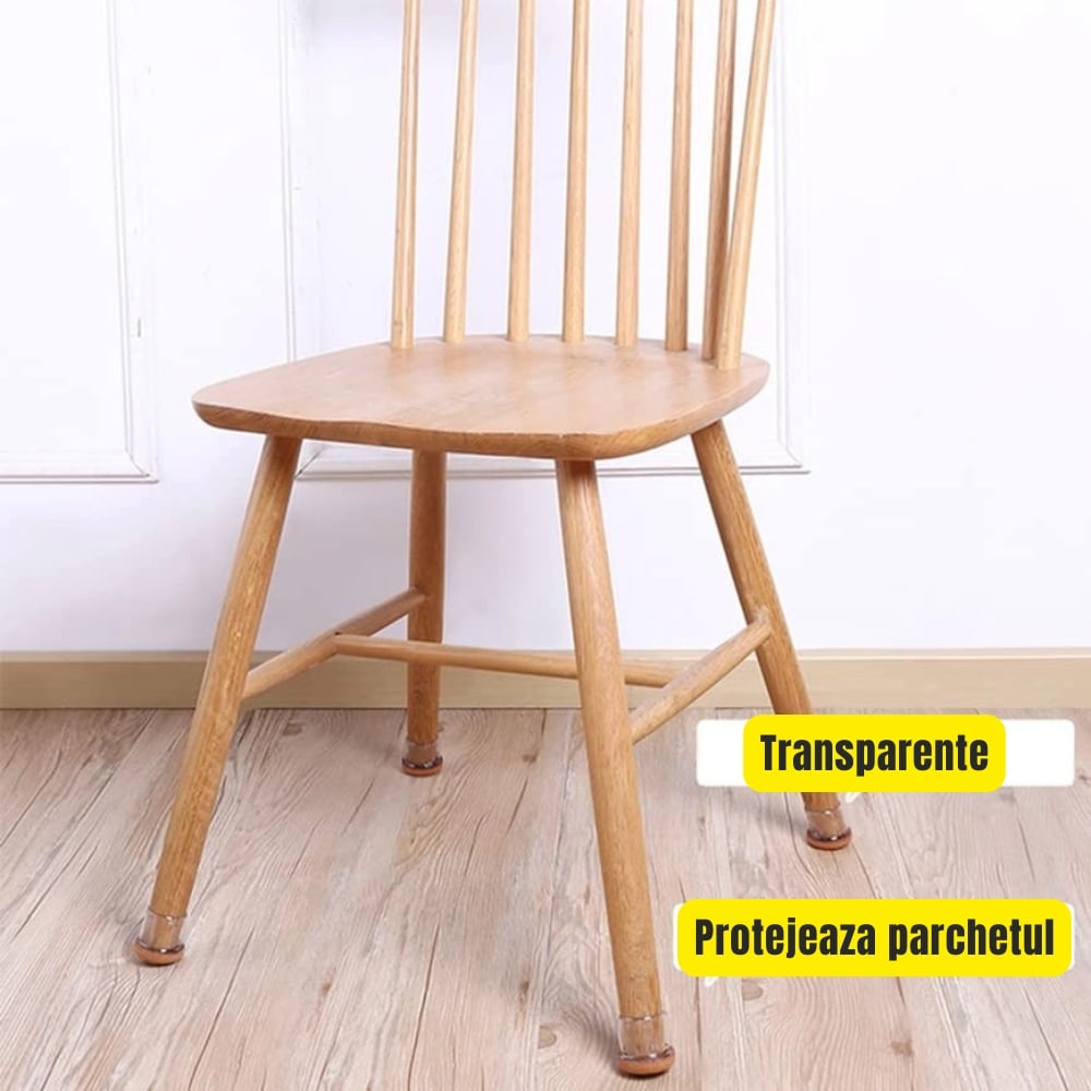 Set 16 Protectii picioare scaun, Patrate 23-28mm cu Pasla, capace transparente anti-zgariere pentru parchet [5]