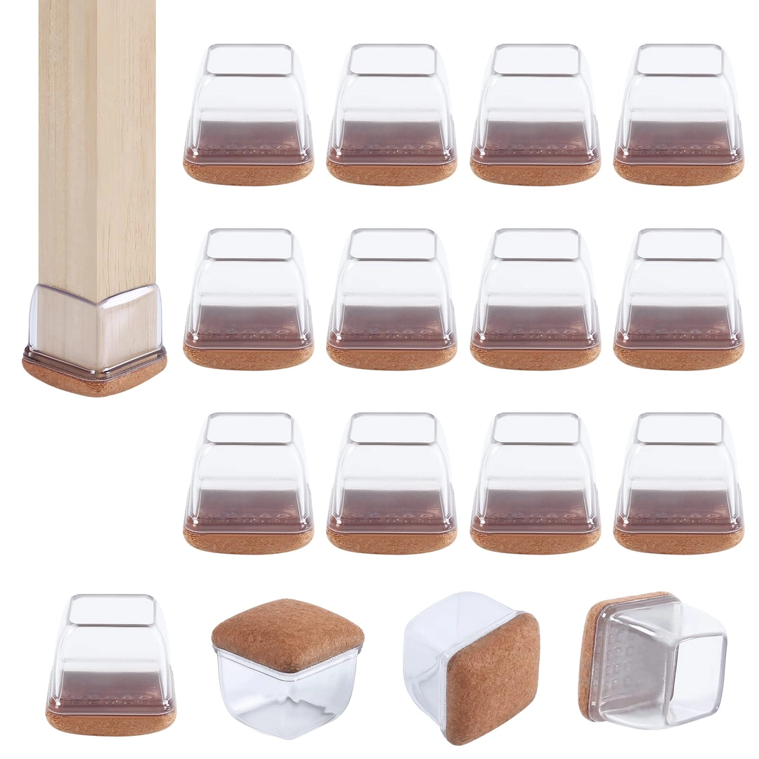 Set 16 Protectii picioare scaun, Patrate 23-28mm cu Pasla, capace transparente anti-zgariere pentru parchet [1]