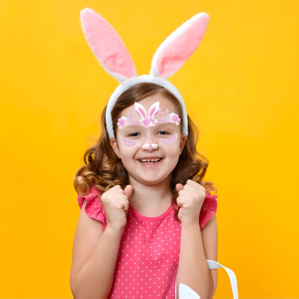 Set 2 bentite urechi iepure plus alb roz cu 2 foi tatuaje faciale bunny costume [2]
