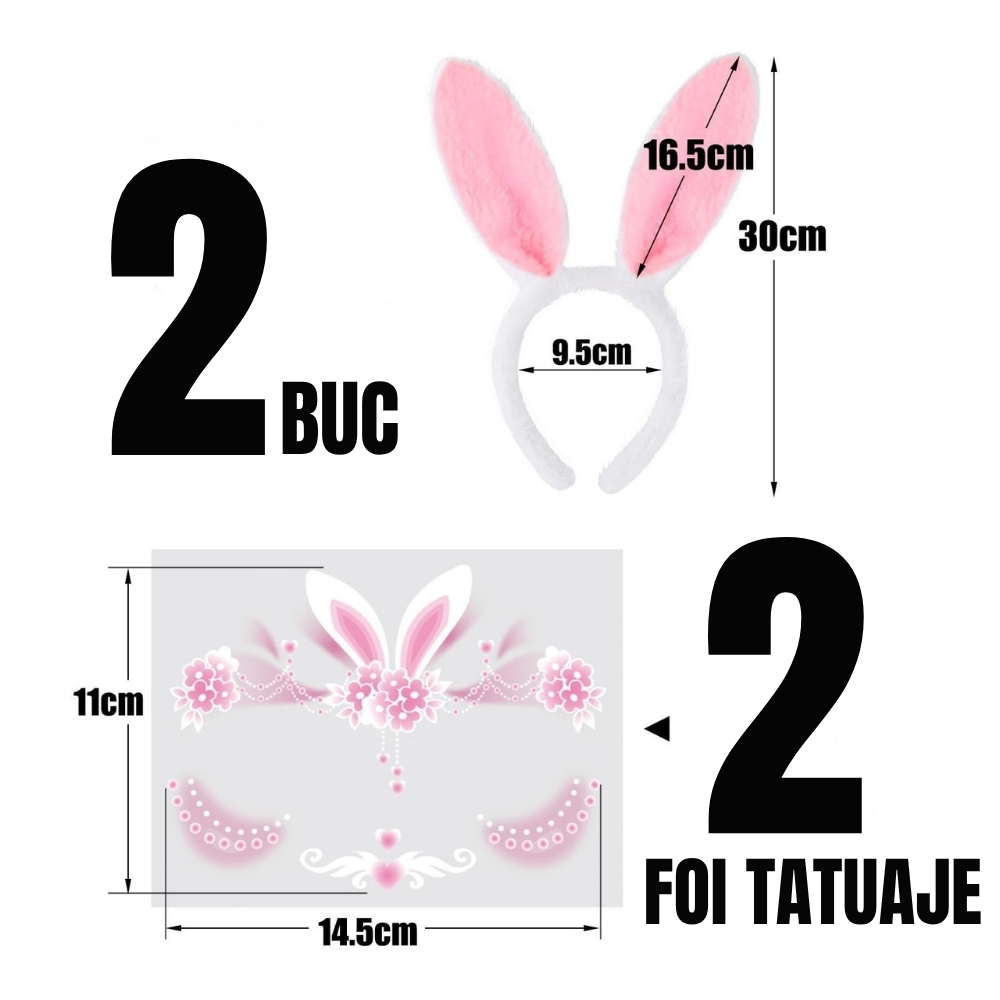 Set 2 bentite urechi iepure plus alb roz cu 2 foi tatuaje faciale bunny costume [3]