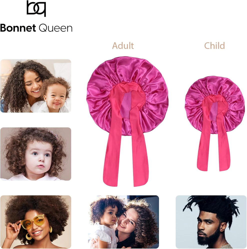 Set doua bonete din satin roz pentru somn mama si copil. [5]