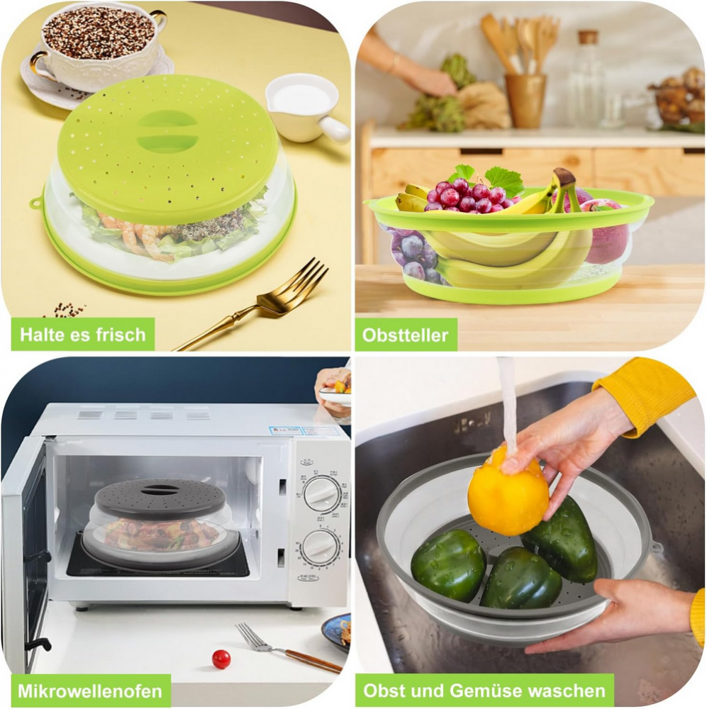 Set 2 Capace pliabile pentru cuptorul cu microunde, 26,5 cm, cu 2 carlige adezive, pentru fructe, legume si incalzire alimente [5]