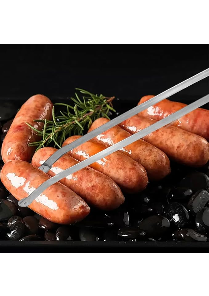 Set 2 Clesti bucatarie si gratar, cu varf rotativ, intoarce cu usurinta alimentele, Metalic [5]