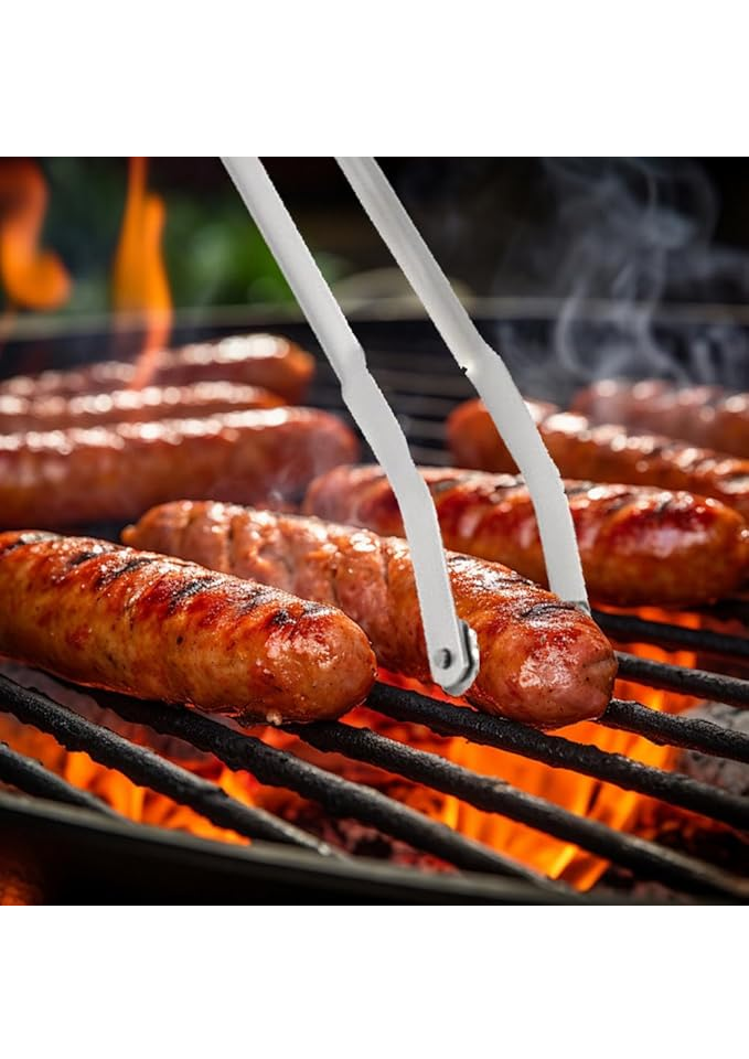 Set 2 Clesti bucatarie si gratar, cu varf rotativ, intoarce cu usurinta alimentele, Metalic [6]