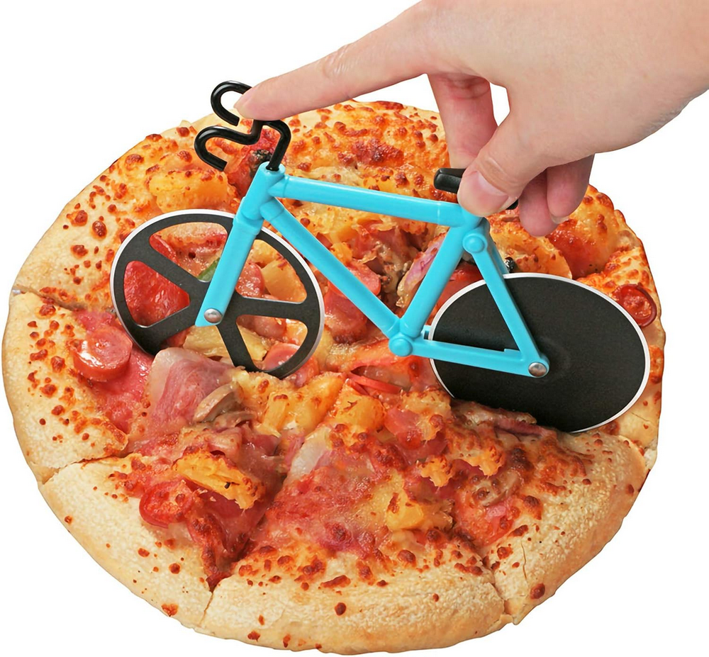 Set 2 Cuttere pentru pizza in forma de motocicleta si bicicleta, din otel inoxidabil si plastic, cu suport, design creativ [4]