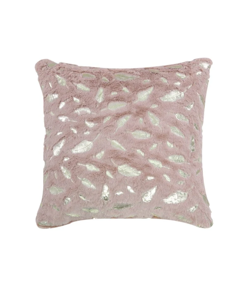 Set 2 Fețe de pernă decorative din imitație de blană, cu design de frunze metalice, MIULEE, roz, 40x40 cm [3]