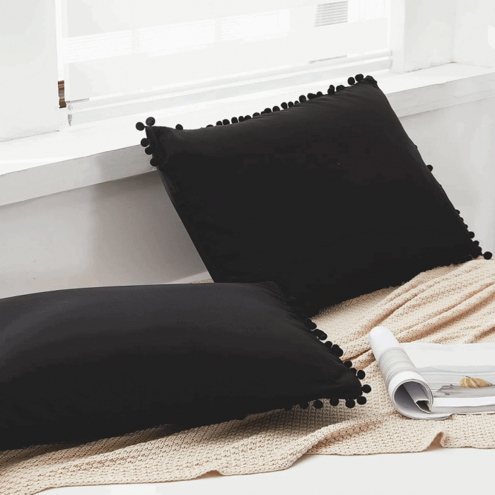 Set 2 fețe de pernă din microfibră cu fermoar ascuns, 40x80 cm, YEPINS Boho, negru [3]