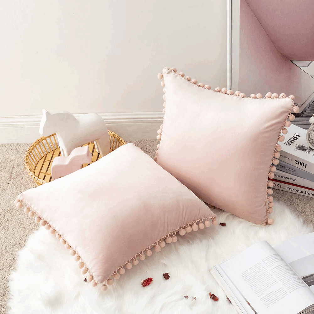 Set 2 fete perne decorative cu ciucurei, MIULEE, roz, 45x45 cm, 0KLH [2]