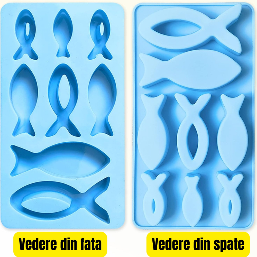 Set 2 Forme din Silicon, Pesti - Simbol Crestin, cu 8 Compartimente fiecare, pentru Deserturi, Ciocolata, Sapun, Gheata, 22 x 12 cm [3]