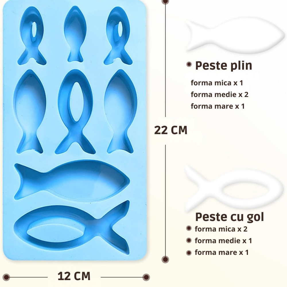 Set 2 Forme din Silicon, Pesti - Simbol Crestin, cu 8 Compartimente fiecare, pentru Deserturi, Ciocolata, Sapun, Gheata, 22 x 12 cm [2]
