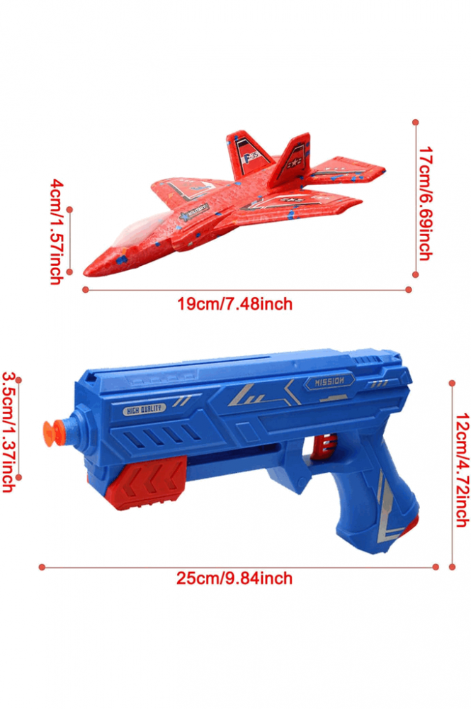 Set 2 in 1 Avion din spuma, cu lumini LED si Pistol pentru propulsare, ShootGun, Albastru, 899-23 [1]