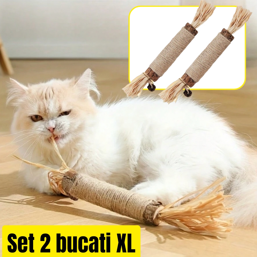 Set 2 Jucarii Dentare pentru Pisici, XL, Diametru mare, Funie de Canepa, Rezistente la Ros, 16 x 3.4 cm [1]