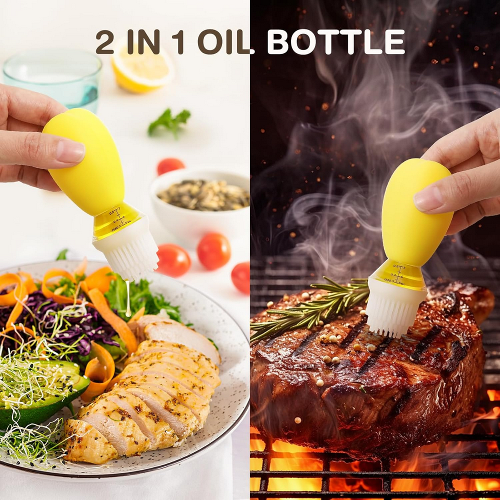 Set 2 Oliviere din Sticla de 110ml cu Perie Dozatoare Gradata de 5ml din Silicon, Pentru Uleiuri/Sosuri/Otet, Vucchini [3]