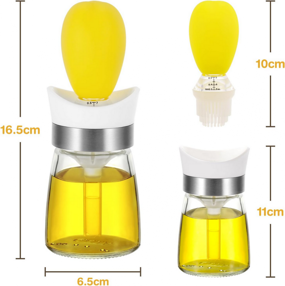 Set 2 Oliviere din Sticla de 110ml cu Perie Dozatoare Gradata de 5ml din Silicon, Pentru Uleiuri/Sosuri/Otet, Vucchini [7]
