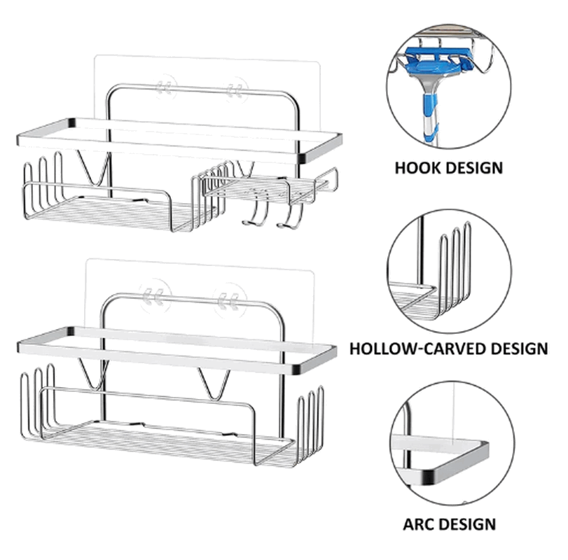 Set 2 organizatoare metalice de dus, Montare fără găuri cu adeziv, Homlynn, argintiu, 29 x 9 x 10 cm, GUAR [3]