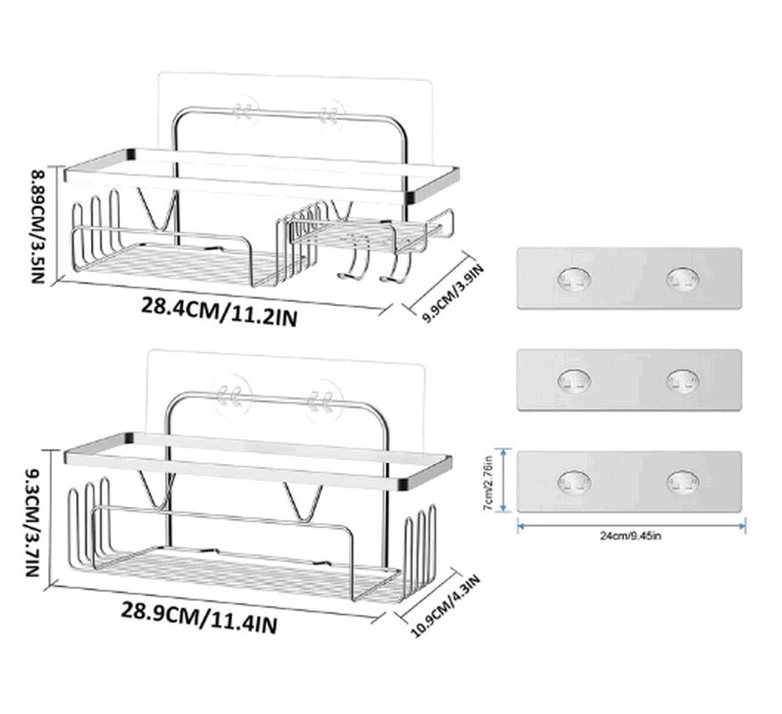 Set 2 organizatoare metalice de dus, Montare fără găuri cu adeziv, Homlynn, argintiu, 29 x 9 x 10 cm, GUAR [2]