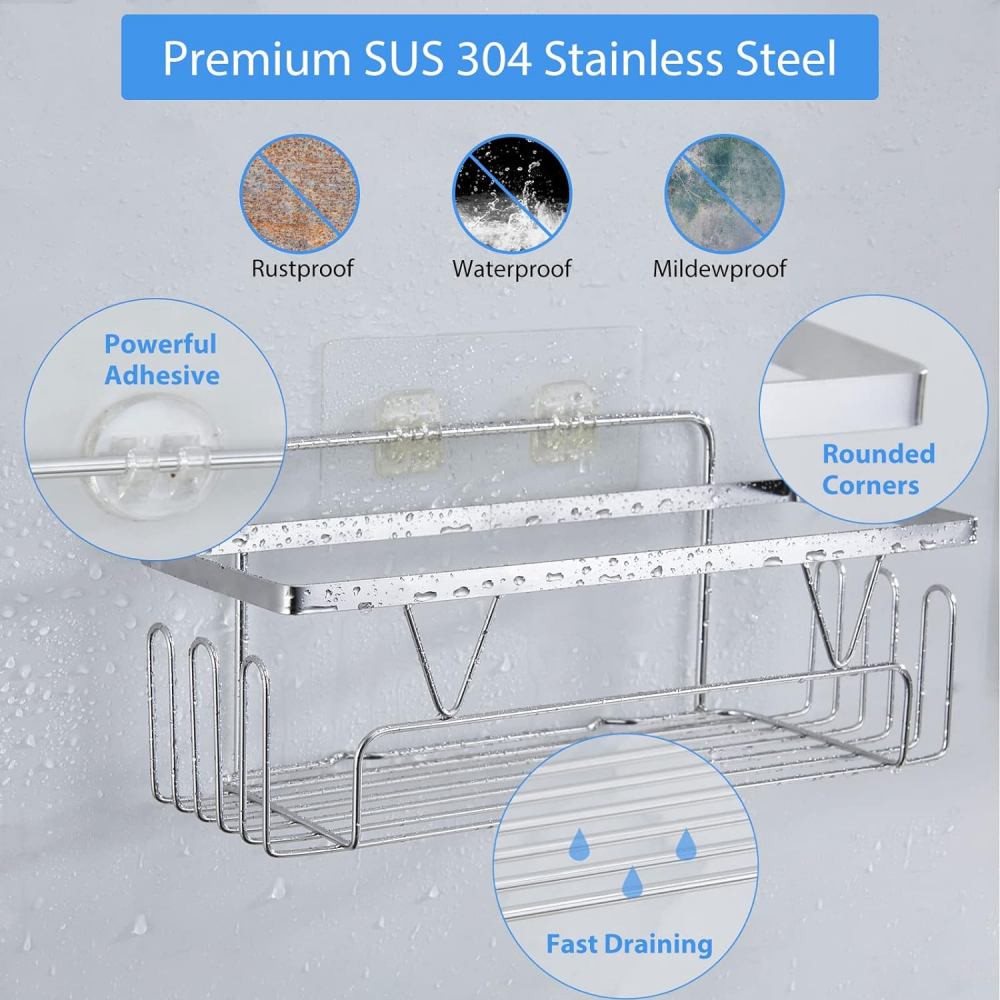 Set 2 organizatoare metalice de dus, Montare fără găuri cu adeziv, Homlynn, argintiu, 29 x 9 x 10 cm, GUAR [6]