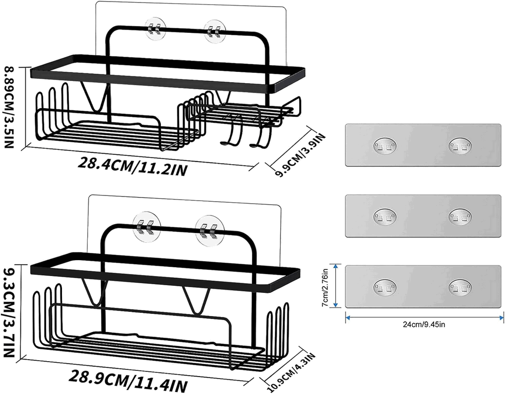 Set 2 organizatoare metalice de dus, Montare fără găuri cu adeziv, Homlynn, negru, 29x 9 x 10 cm [4]