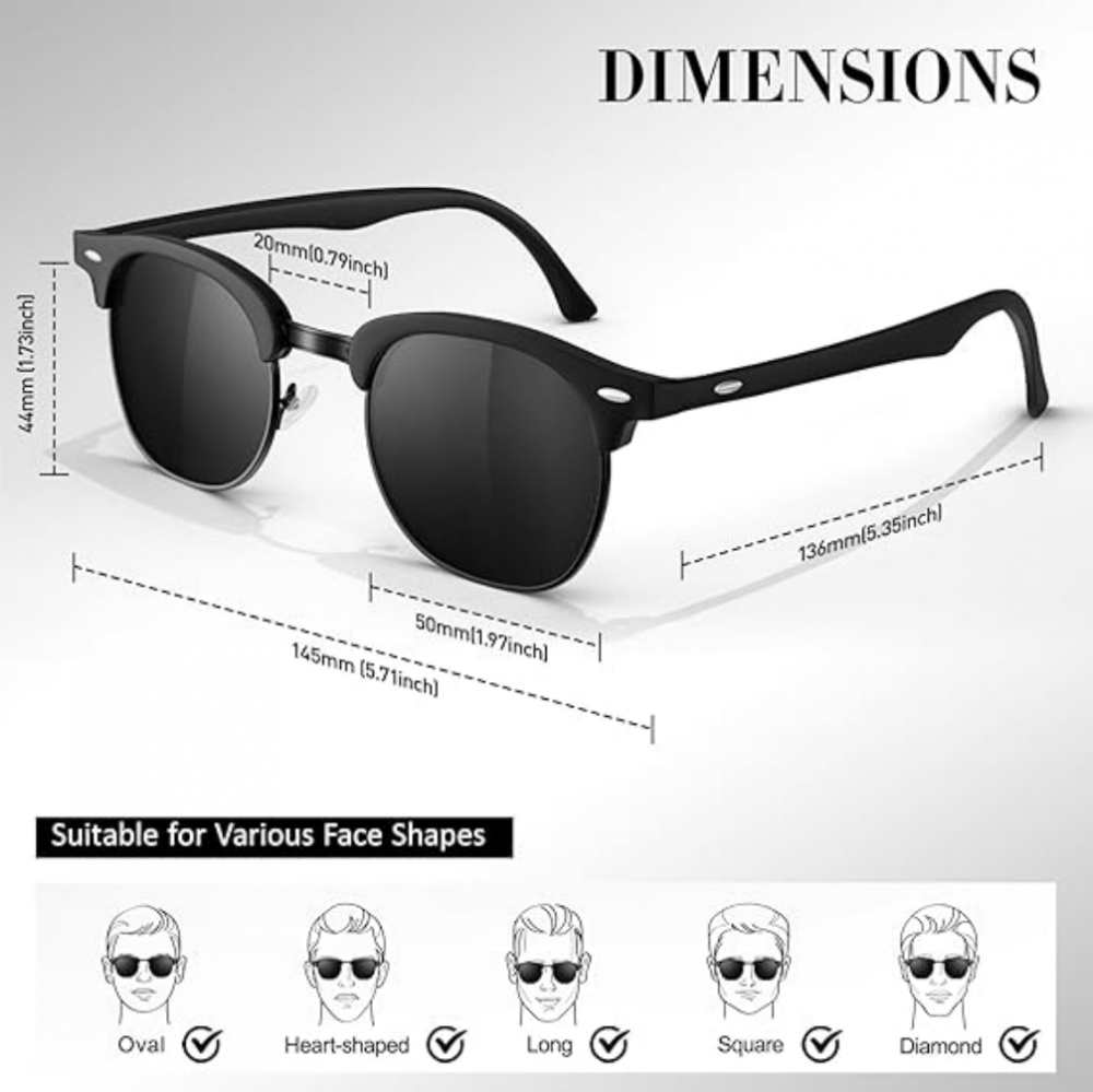 Set 2 perechi Ochelari de soare polarizati, LINVO, model semi-rimless pentru barbati si femei, stil retro clasic cu protectie UV 400, lentila albastra si lentila gri [5]