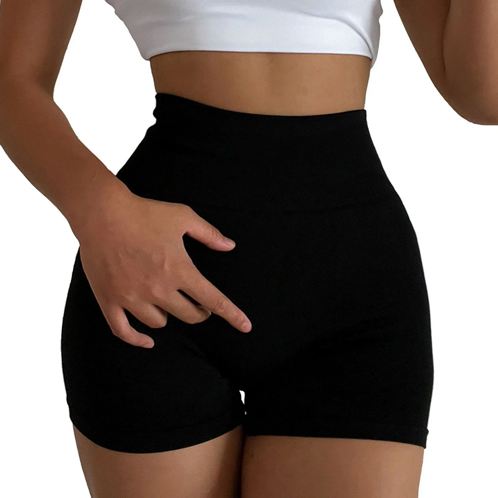 Set 2 Perechi Pantaloni Scurți Sport pentru Femei, Talia Înaltă, Fără Cusături, Model Scrunch, Ideali pentru Yoga, Sală și Fitness, negru/gri, marime M [6]