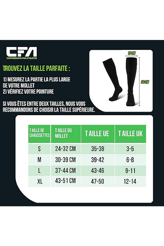 Set 2 perechi Sosete de Compresie, CFA, pentru Femei si Barbati, pentru Sport, Recuperare sau Calatorii, pentru o Circulatie Sanguina Mai Buna, verde neon, Marimea 35-38 [6]