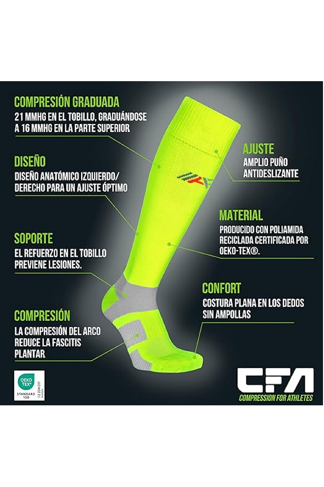 Set 2 perechi Sosete de Compresie, CFA, pentru Femei si Barbati, pentru Sport, Recuperare sau Calatorii, pentru o Circulatie Sanguina Mai Buna, verde neon, Marimea 35-38 [2]