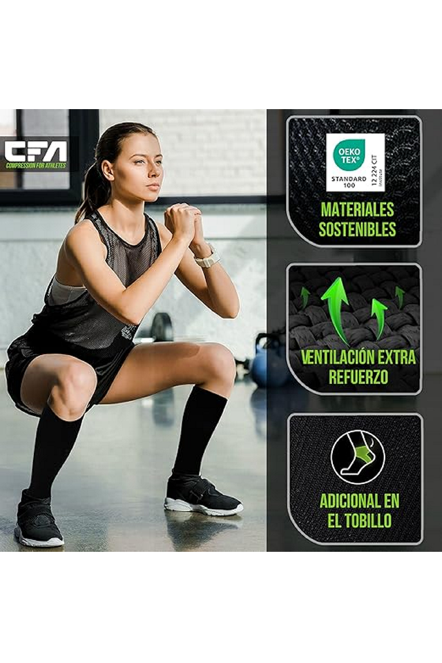 Set 2 perechi Sosete de Compresie, CFA, pentru Femei si Barbati, pentru Sport, Recuperare sau Calatorii, pentru o Circulatie Sanguina Mai Buna, verde neon, Marimea 35-38 [4]