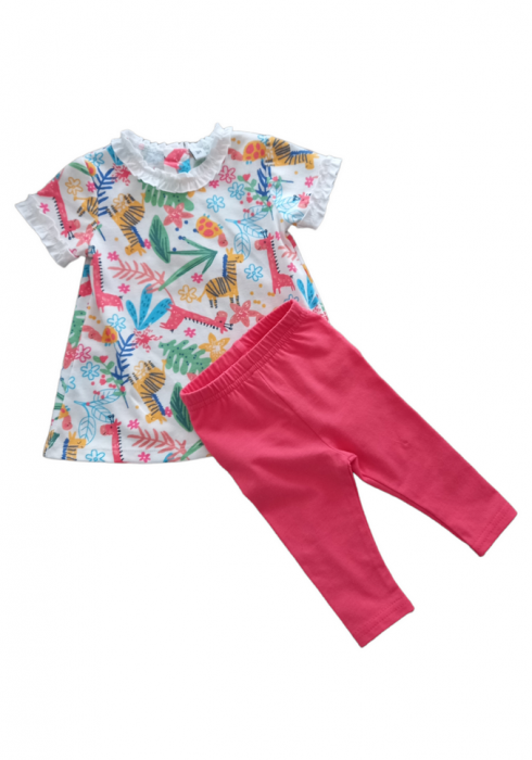 Set 2 piese pentru copii, rochita cu pantaloni, alb-roz, 6 luni [2]