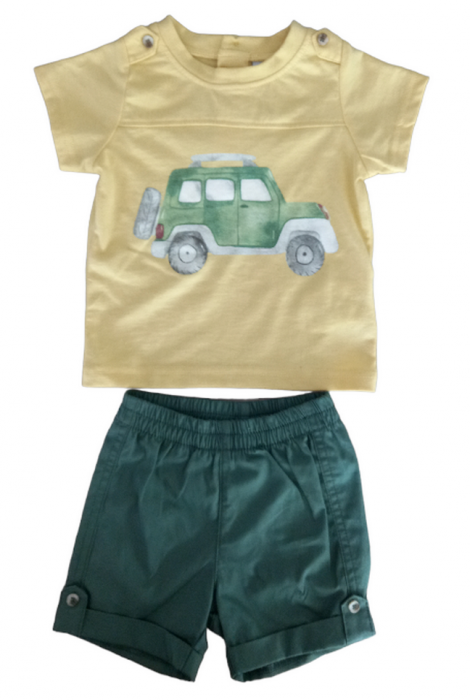 Set 2 piese pentru copii, tricou cu pantaloni scurti, galben-kaki, 3 luni [1]