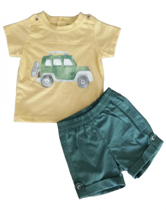 Set 2 piese pentru copii, tricou cu pantaloni scurti, galben-kaki, 3 luni [2]