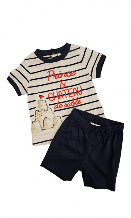 Set 2 piese pentru copii, tricou cu pantaloni scurti, multicolor, imprimeu castel de nisip, 6 luni [2]