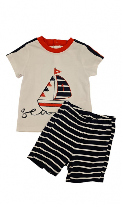 Set 2 piese pentru copii, tricou cu pantaloni scurti, multicolor, imprimeu vaporas, 6 luni [2]