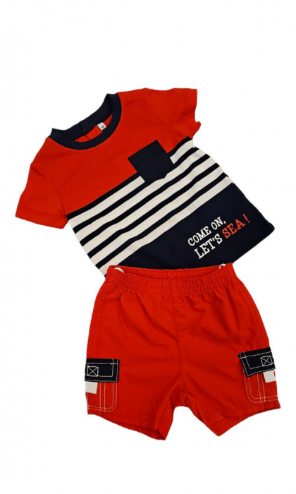 Set 2 piese pentru copii, tricou cu pantaloni scurti, rosu-bleumarin, 6 luni [2]