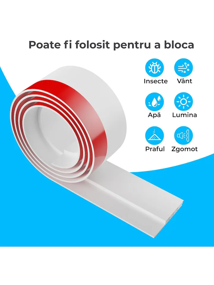 Set 2 Profile Etansare Anti-Curent Premium pentru Usi, Banda de Silicon cu Aderenta Puternica, Izolare Termica si Fonica, Instalare Rapida, 4X100cm, Alb [2]