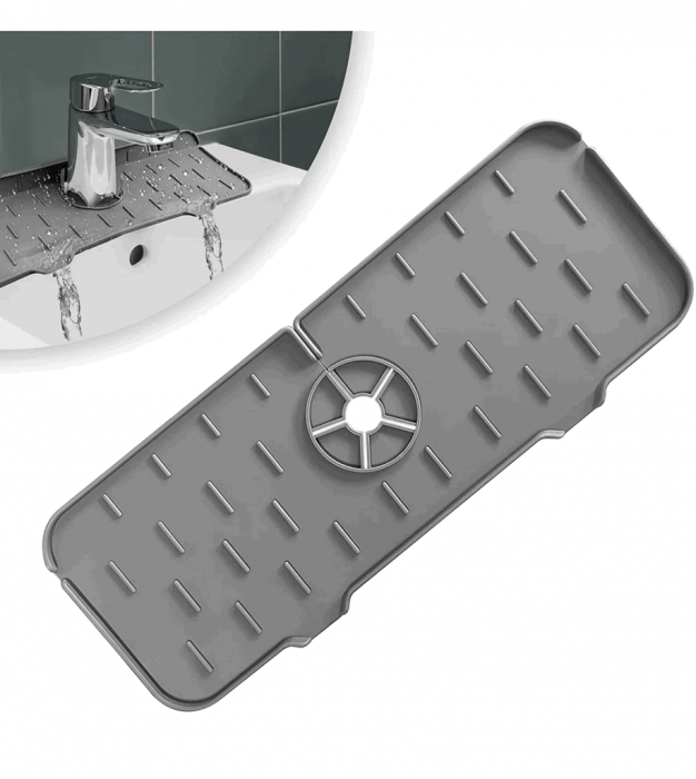 Set 2 protectii antistropire chiuveta, Silicon, suprafata anti-alunecare, 37x14x0.8 cm, Gri [4]