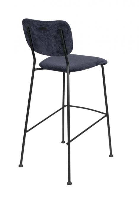 Set 2 Scaune de bar, Zuiver Benson, 75 cm, catifea si metal, albastru închis [4]