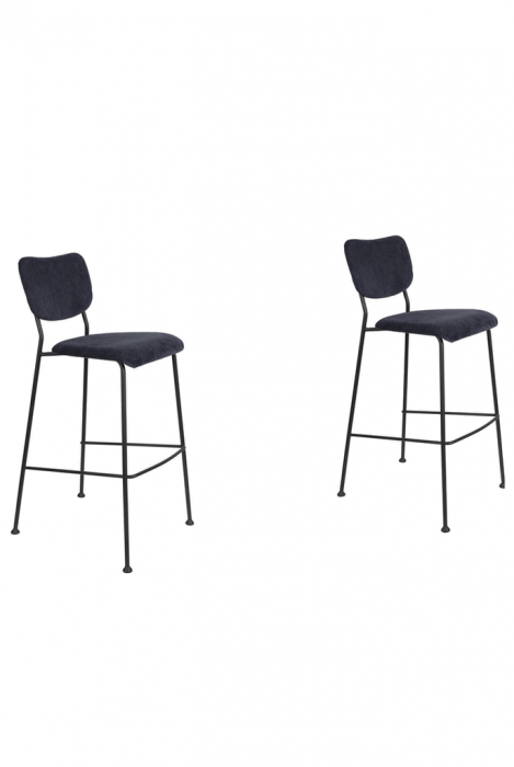 Set 2 Scaune de bar, Zuiver Benson, 75 cm, catifea si metal, albastru închis [10]