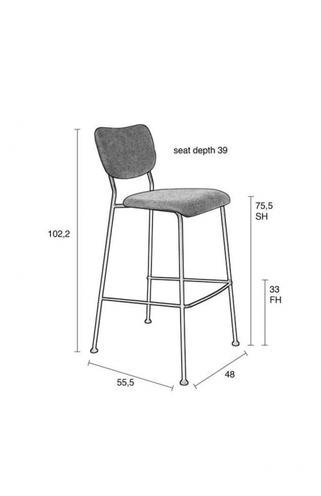 Set 2 Scaune de bar, Zuiver Benson, 75 cm, catifea si metal, albastru închis [9]