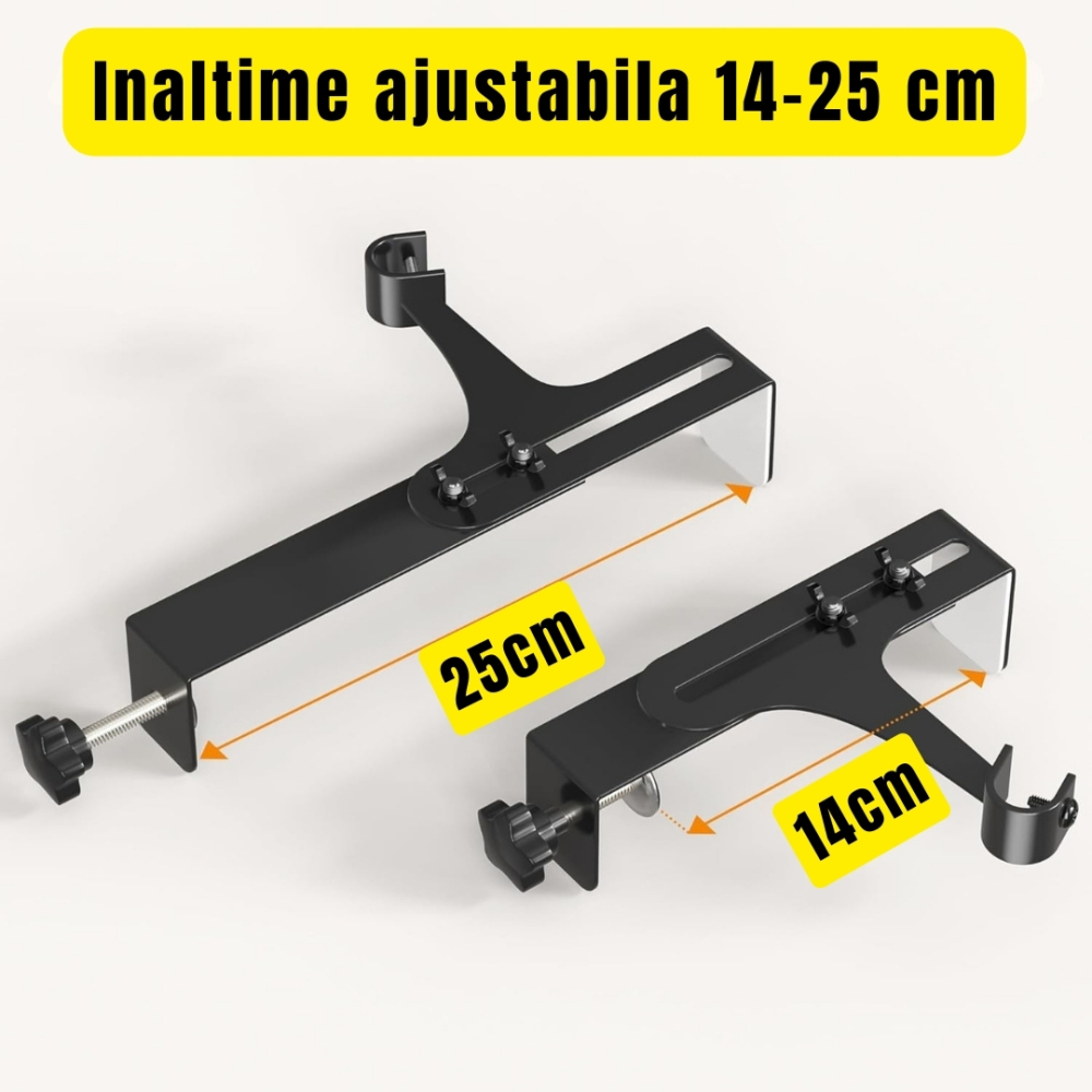 Suporturi galerie perdea fara gaurire cu inaltime reglabila 14–25 cm fixare caseta rulou negre [2]