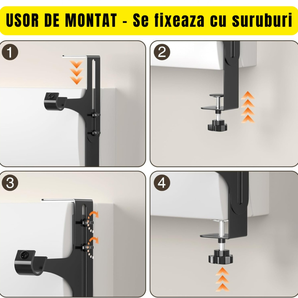 Suporturi galerie perdea fara gaurire cu inaltime reglabila 14–25 cm fixare caseta rulou negre [6]
