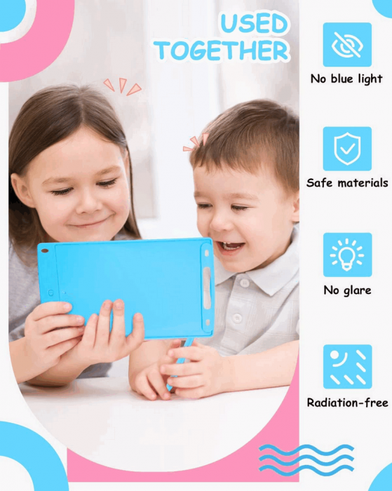 Set 2 Tablete grafice pentru scris si desenat, AUNEY, display LCD de 8.5 inch, functie de blocare ecran si stergere, pentru copii gradinita sau scoala, sporeste creativitatea, Albastru Roz [4]