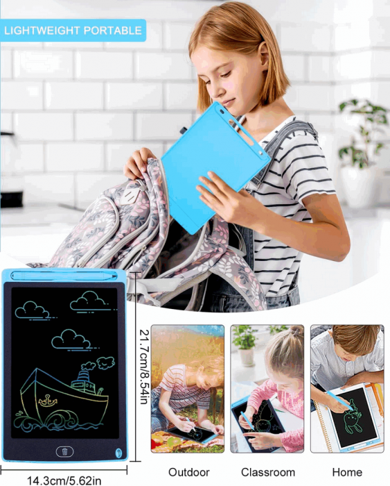 Set 2 Tablete grafice pentru scris si desenat, AUNEY, display LCD de 8.5 inch, functie de blocare ecran si stergere, pentru copii gradinita sau scoala, sporeste creativitatea, Albastru Roz [2]