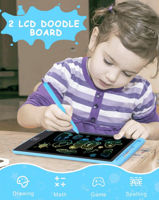 Set 2 Tablete grafice pentru scris si desenat, AUNEY, display LCD de 8.5 inch, functie de blocare ecran si stergere, pentru copii gradinita sau scoala, sporeste creativitatea, Albastru Roz [5]