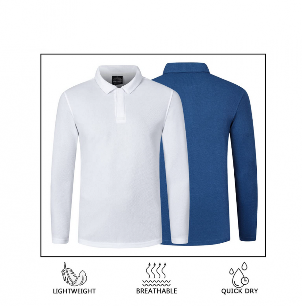 Set 2 tricouri polo barbatesti cu maneca lunga, Slim Fit, pentru sport si activitati zilnice, ZENGVEE, bleumarin/alb, marime XL [2]