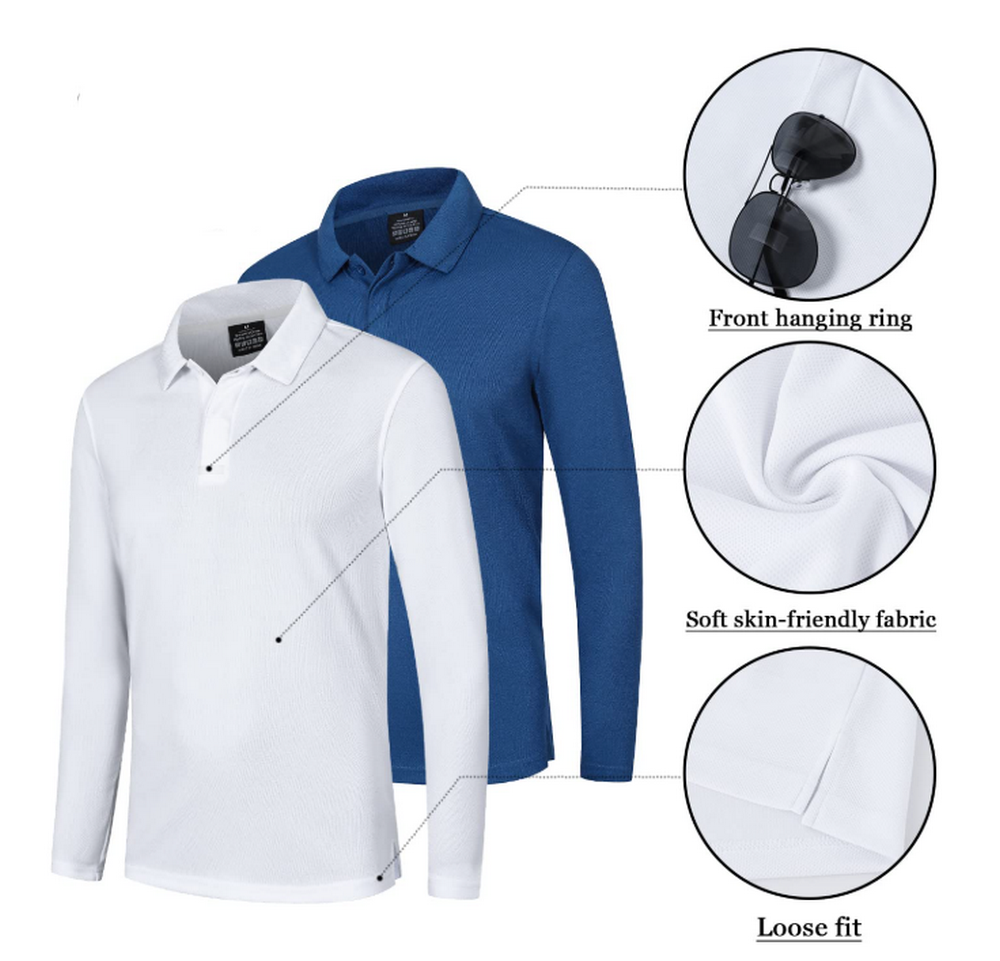 Set 2 tricouri polo barbatesti cu maneca lunga, Slim Fit, pentru sport si activitati zilnice, ZENGVEE, bleumarin/alb, marime XL [3]