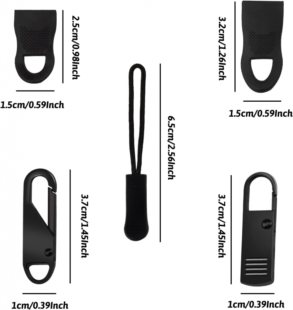 Set 22 Tragatoare Fermoar Durabile pentru Genti, Rucsacuri, Geci, Valize si Bocanci, 5 Stiluri, Negru [2]