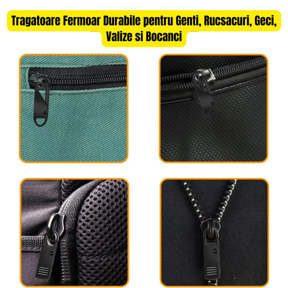 Set 22 Tragatoare Fermoar Durabile pentru Genti, Rucsacuri, Geci, Valize si Bocanci, 5 Stiluri, Negru [5]