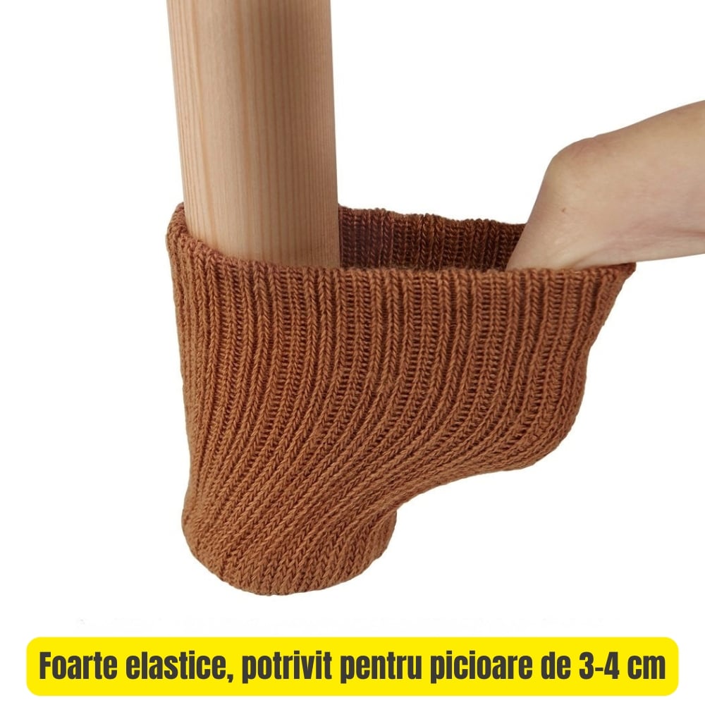 Set 24 Sosete picioare scaune, Ø 3-4 cm, tricotate, anti-alunecare, protectii mobilier, Maro [5]