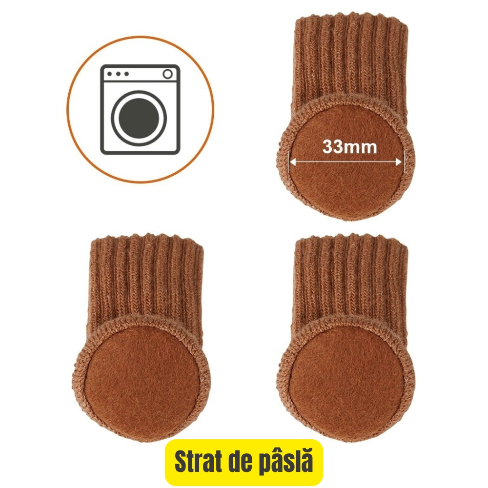 Set 24 Sosete picioare scaune, Ø 3-4 cm, tricotate, anti-alunecare, protectii mobilier, Maro [4]