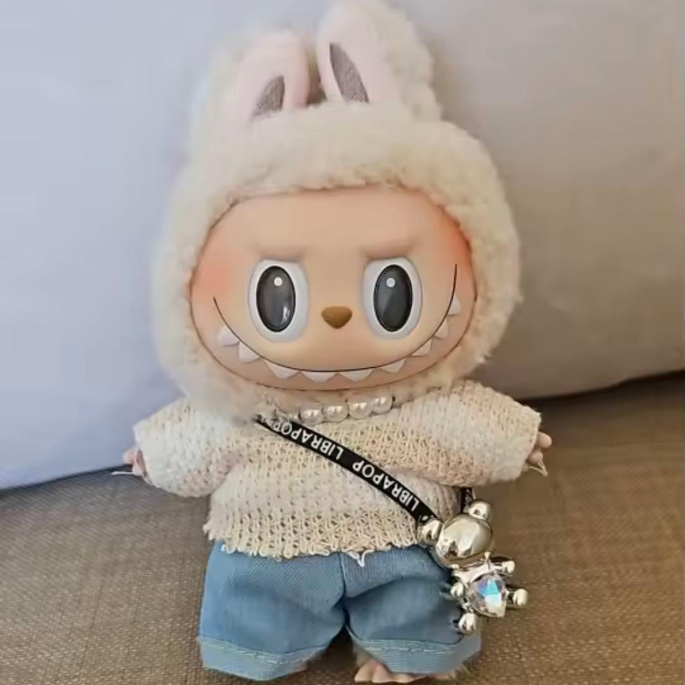 Set 3 accesorii pentru Labubu 17 cm pantaloni bluza tricotata si ursulet [2]